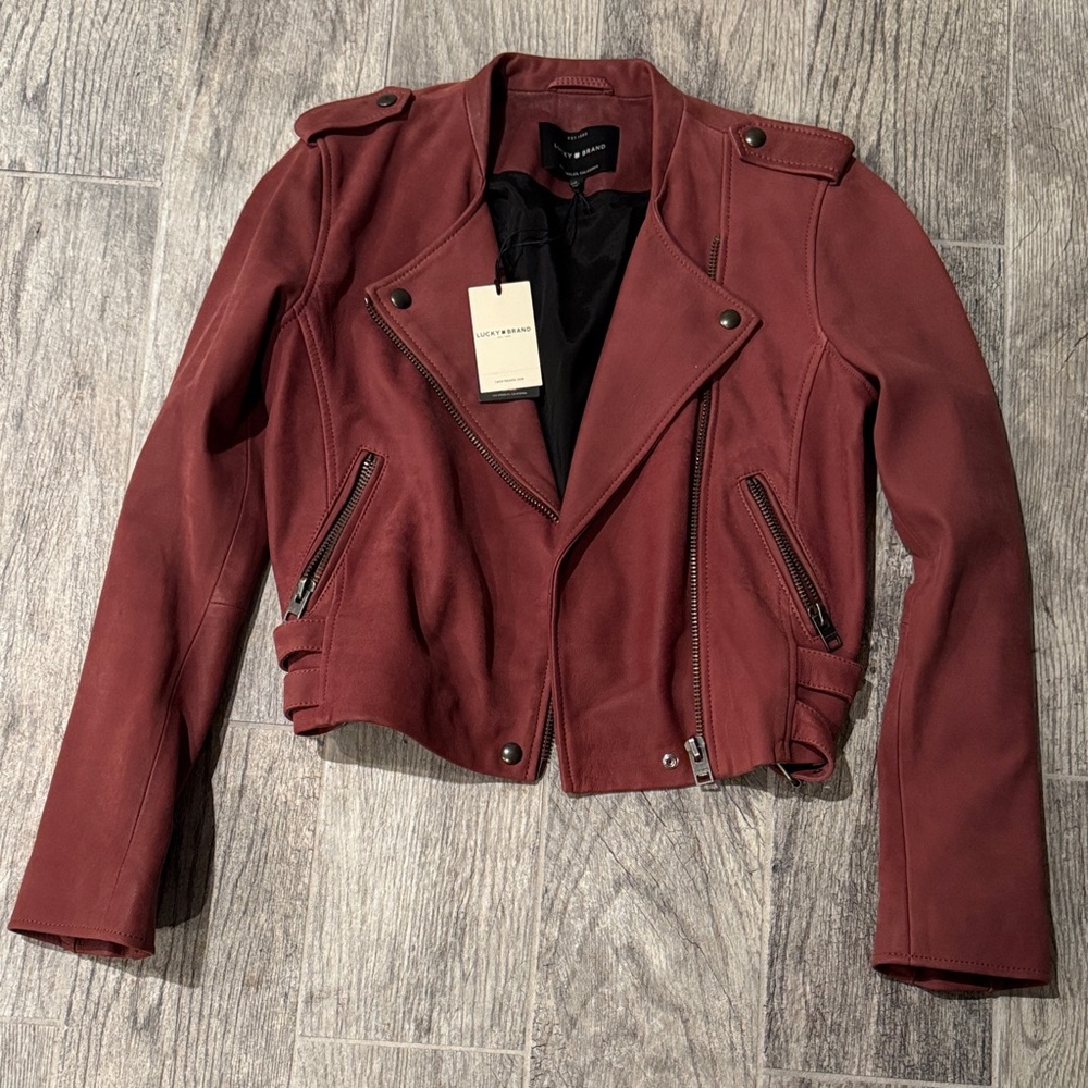 Lucky Brand dark pink color or coral Moto Leather Jacket